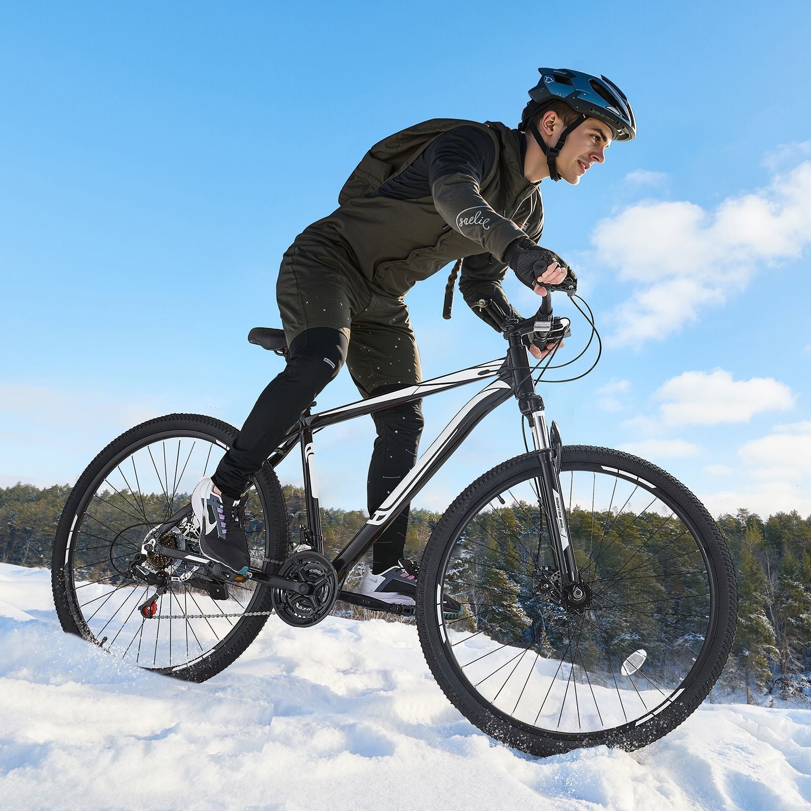 Mountain Bike, 29 inch MTB Bicycle with Front Suspension, 21 Speeds SHIMANO Twist Shifting, Comfort Saddle, Dual Disc Brakes, Aluminum Alloy Frame, Adult Sport Cycling Bicycle Trail Snow