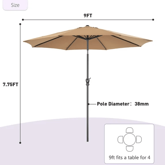9' Red Crank Lift and 3 Position Tilt Patio Umbrella