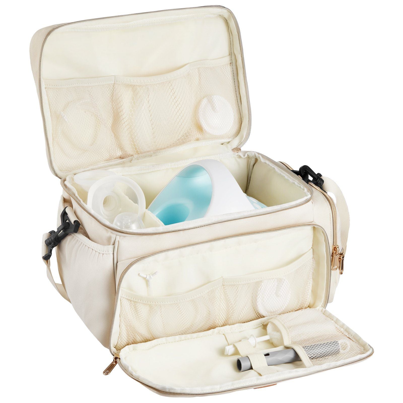 VEVOR Breast Pump Bag, Breast Feeding Bag with Waterproof Mat, Fits for S1/S2, Pumping Accessories & Breastmilk Storage, Portable Pump Carrying Case for Work, Travel and Family Use, Beige