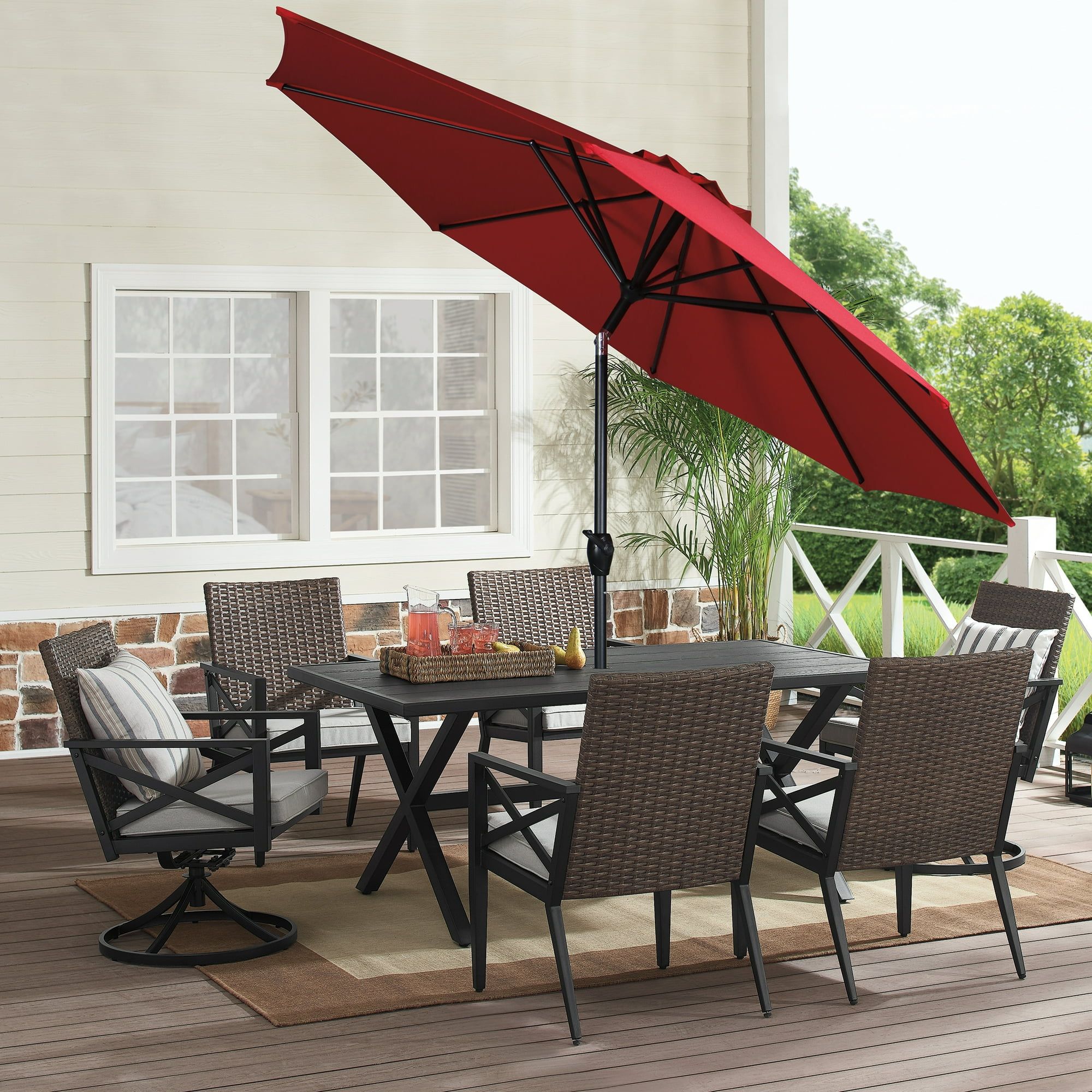 9' Red Crank Lift and 3 Position Tilt Patio Umbrella