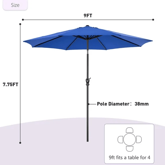 9' Red Crank Lift and 3 Position Tilt Patio Umbrella