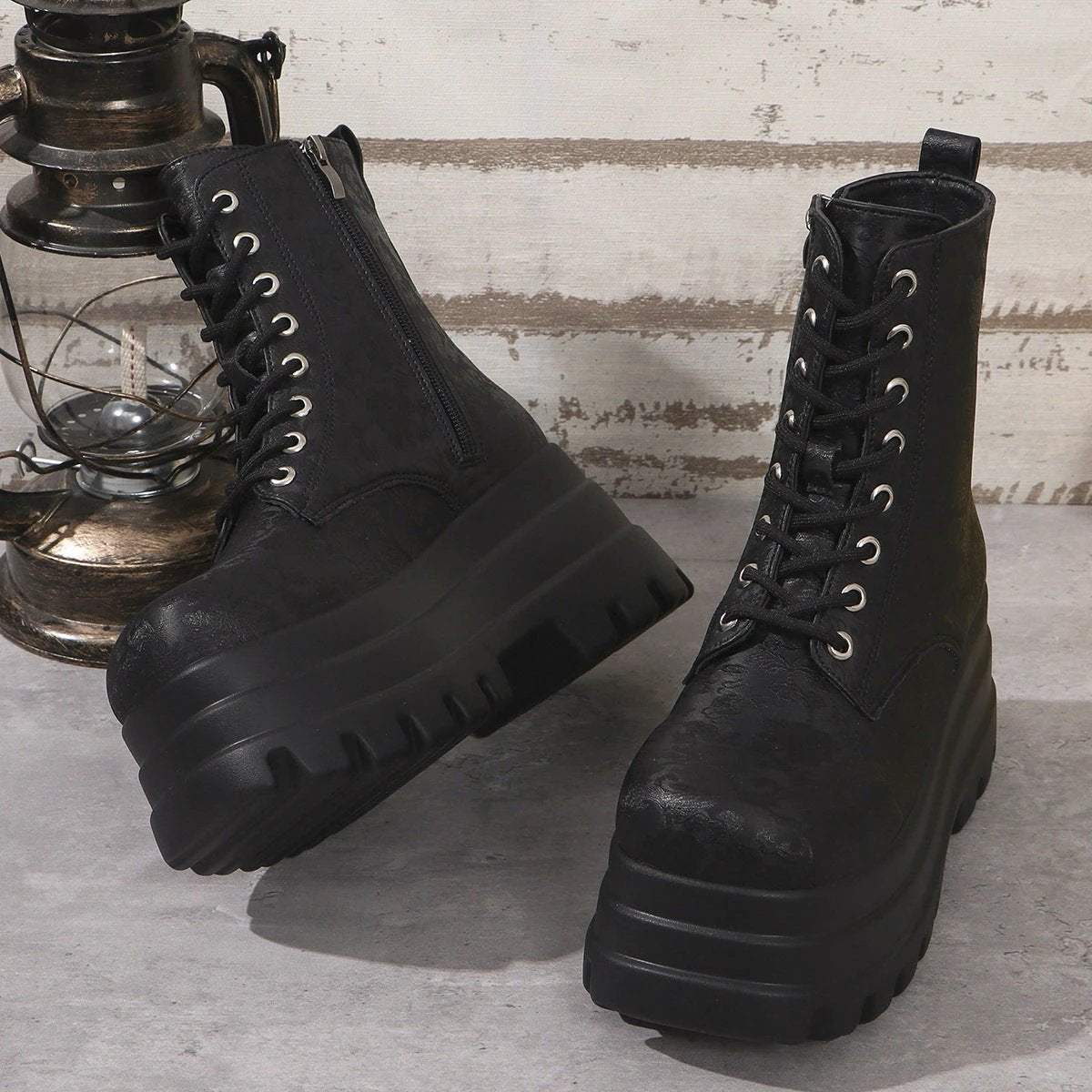 Women's Three-layer Platform Plus Round Toe Patchwork Retro Cool Martin Boots