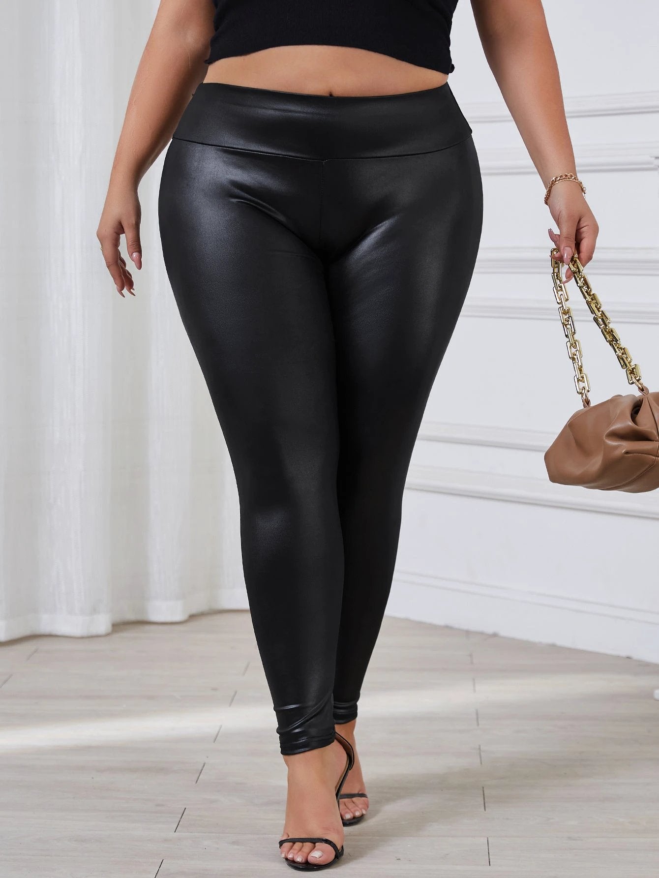 Women's Plus Size High Waist Slimming Leggings - Stretchy, Solid Color, Comfortable Casual Wear For All Seasons, Waist Shapewear