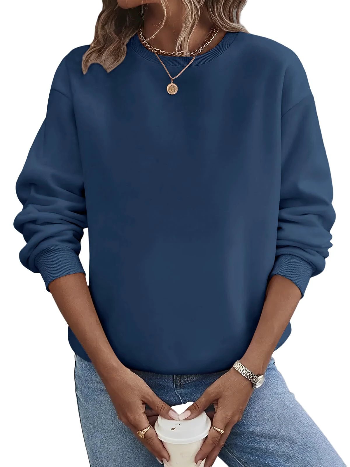 Solid Color Blank Round Neck Plus Size Fashion Sweater